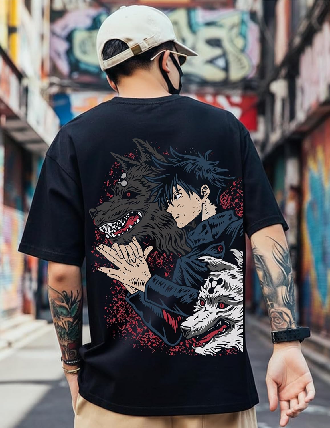 Oversized Anime Fox Graphic Tee