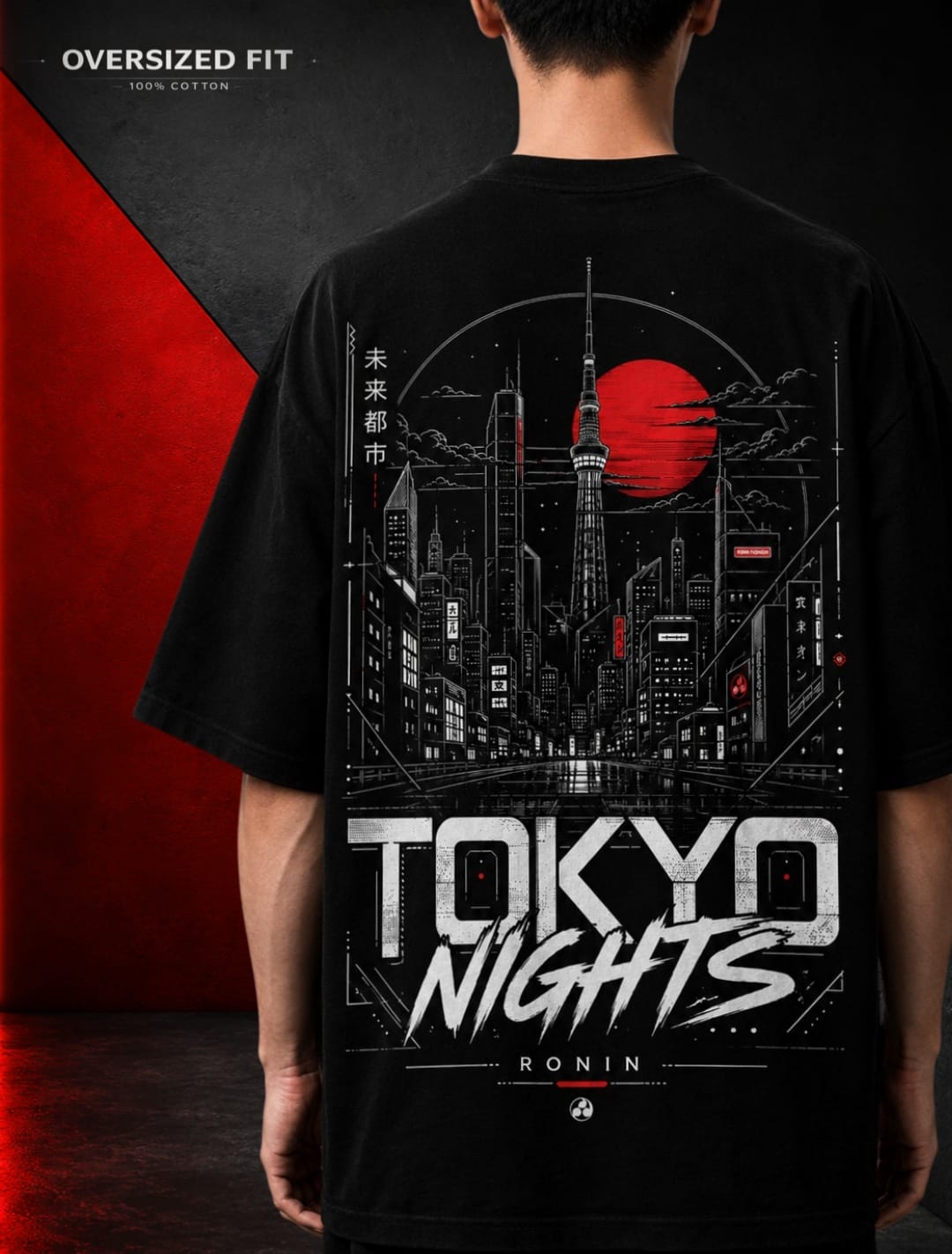 TOKYO NIGHTS Oversized Streetwear T-Shirt | 240 GSM Premium Terry Cotton | Ronin Fashion